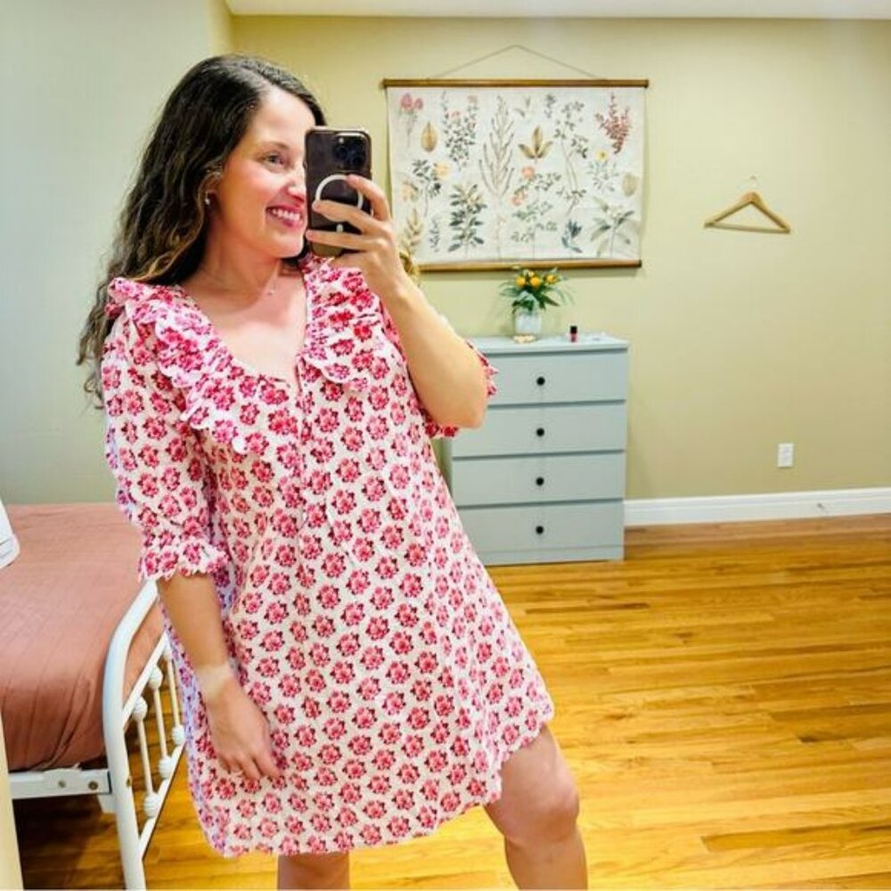 NWT Tuckernuck Pink City Prints Pink White Floral Block Printed Mini Dress Small
